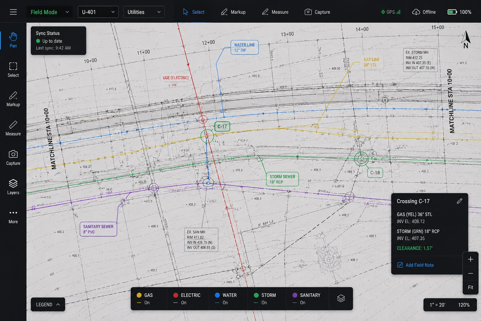 Field Mode · Utility Crossings